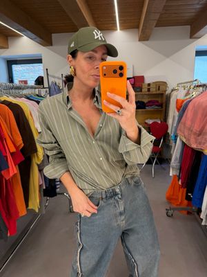 CAMICIA YSL VERDE OLIVA A RIGHE