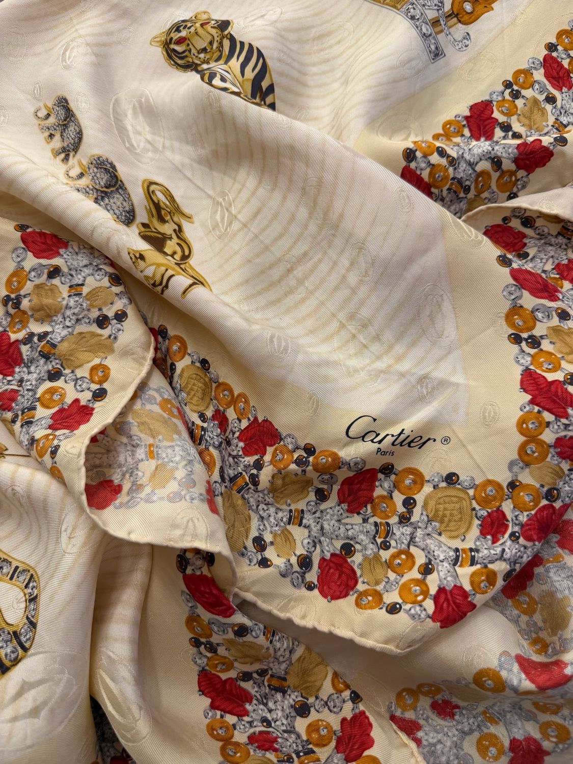 FOULARD CARTIER OROLOGIO CON ANIMALI