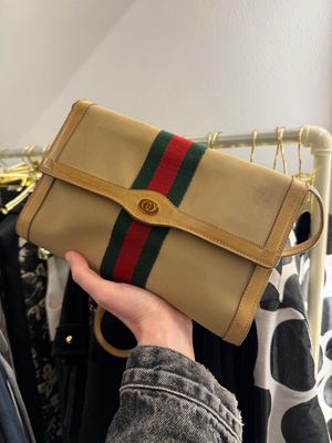 BORSA GUCCI VINTAGE PELLE E TELA CAMMELLO