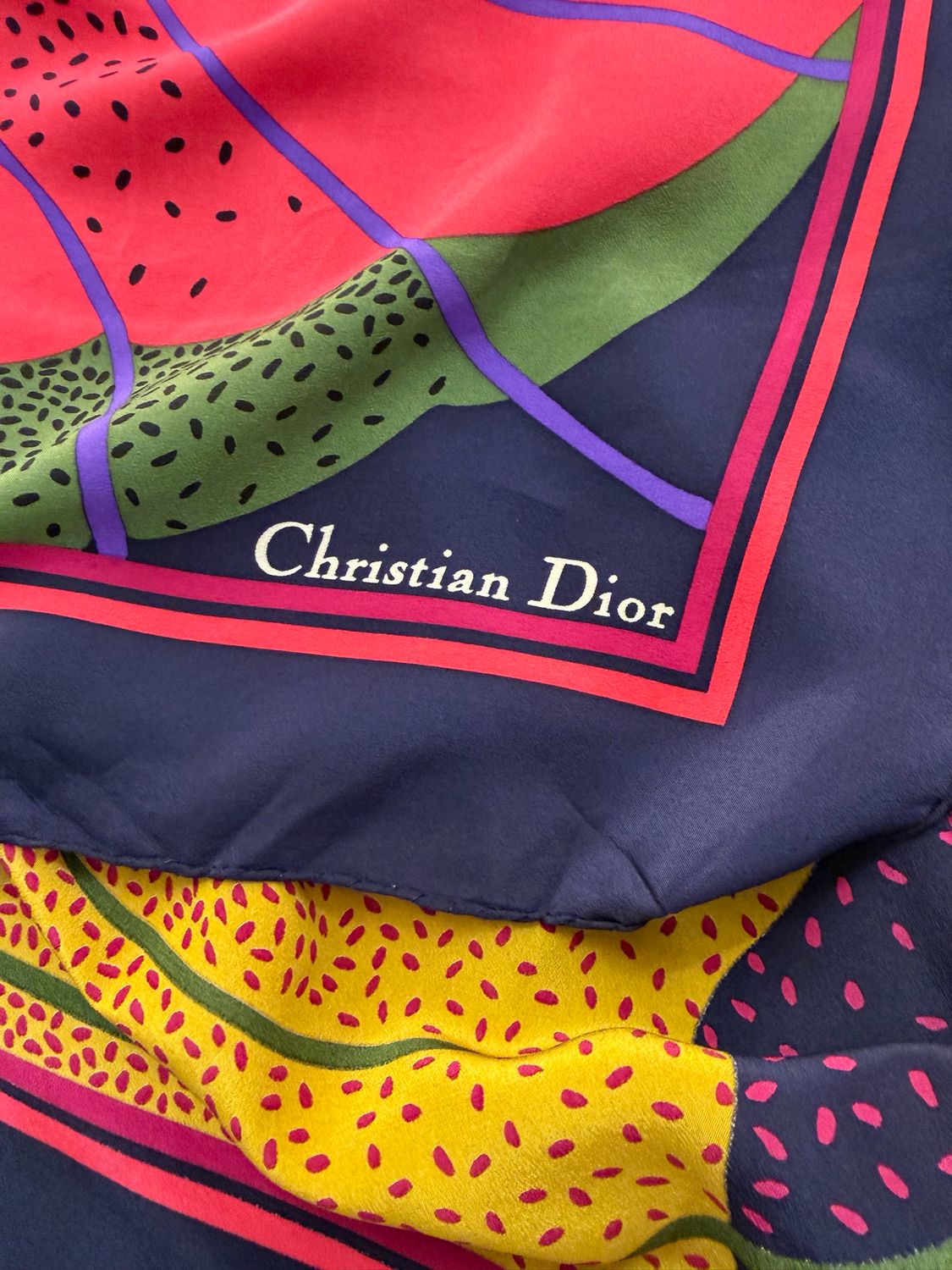 FOULARD CHRISTIAN DIOR PURA SETA BLU FANTASIA FLOREALE MACRO