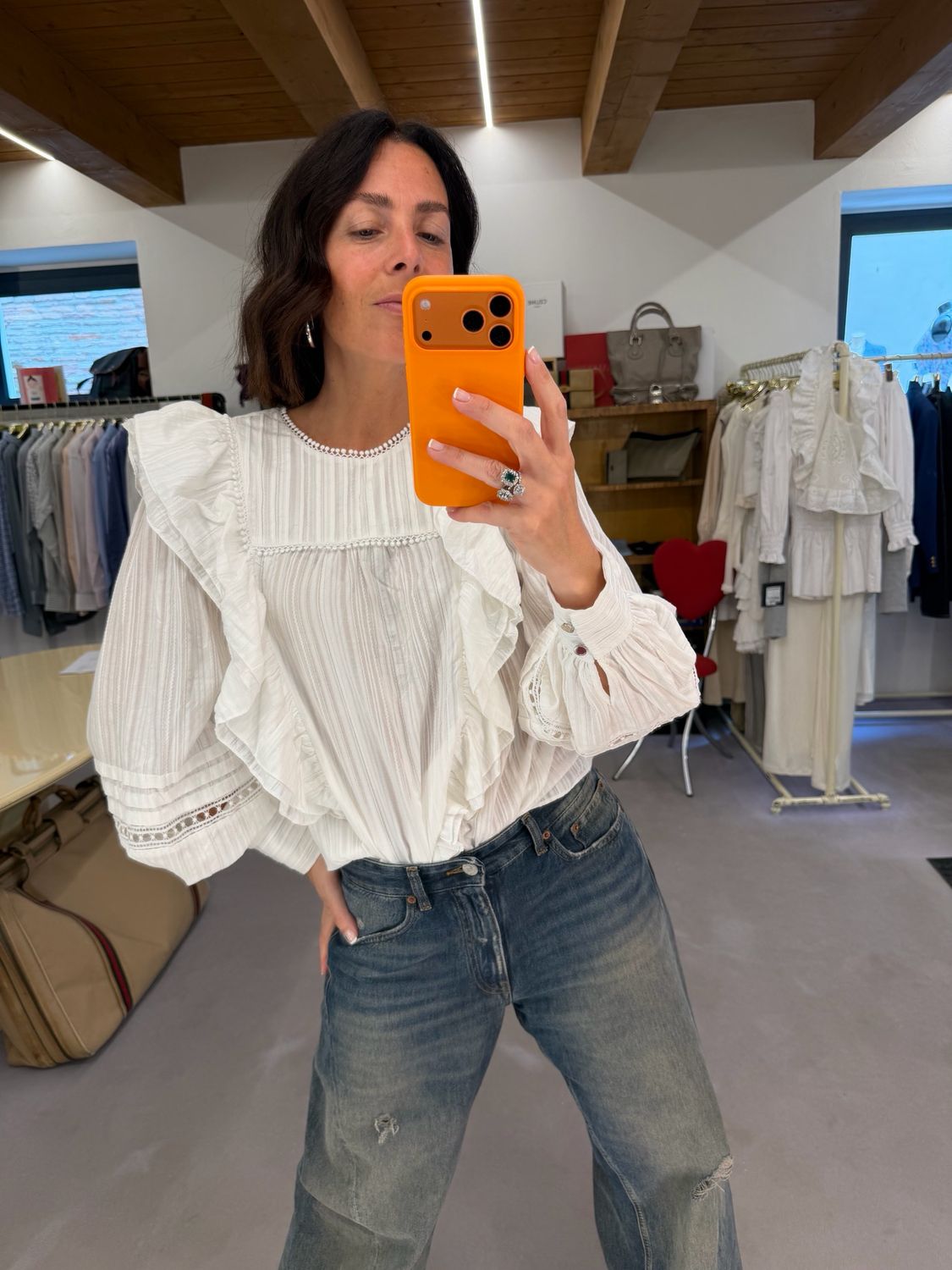 CAMICIA COTONE VINTAGE CON VOLANT SULLE SPALLE
