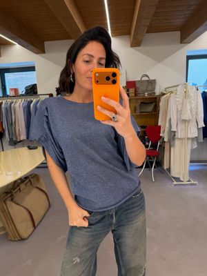 BLUSA CIRCUS HOTEL FILO LAMINATO ARGENTO E COTONE BLU CHIARO