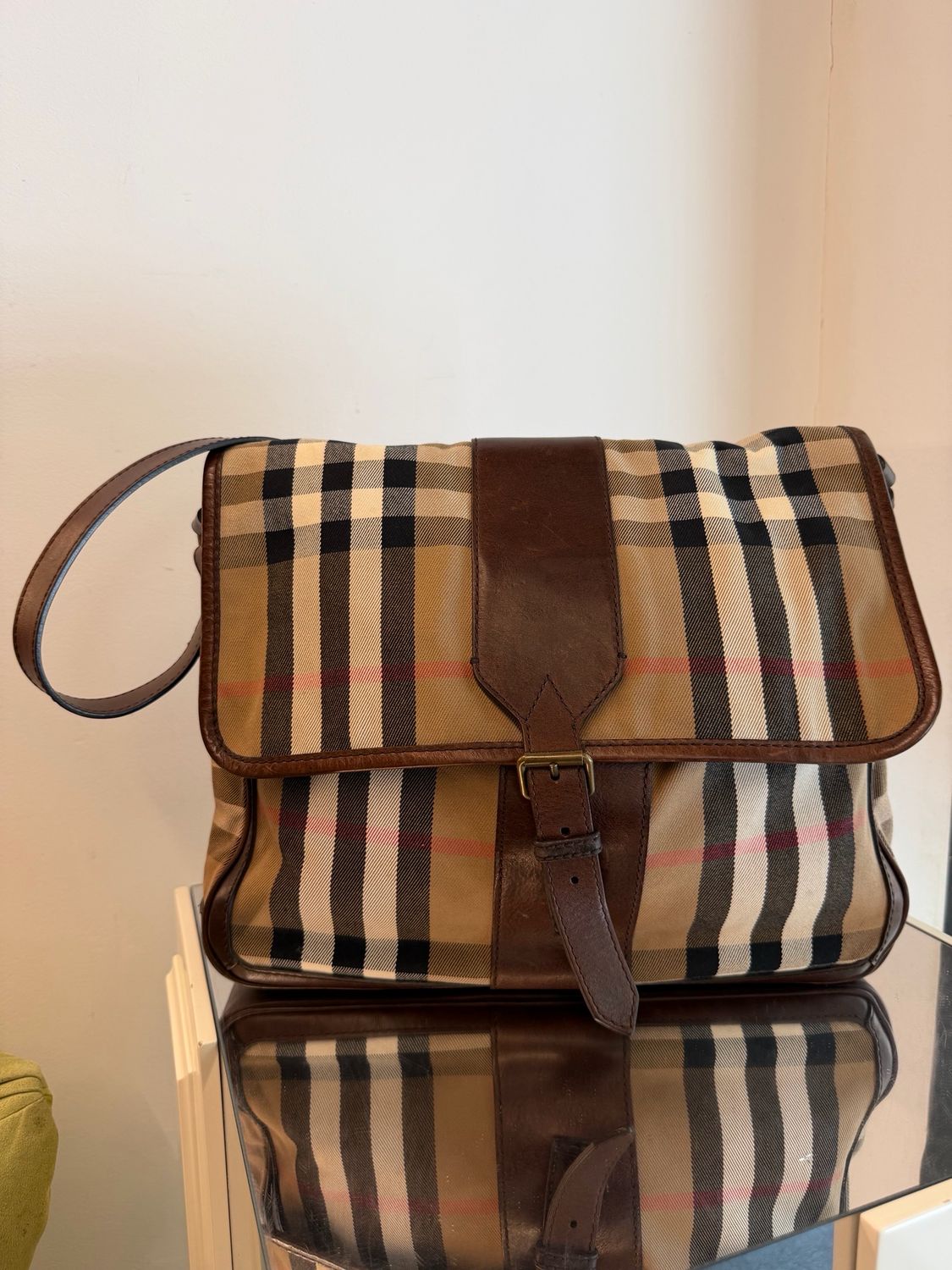 BURBERRY MESSANGER TELA CHECK MAXI E PELLE CIOCCOLATO