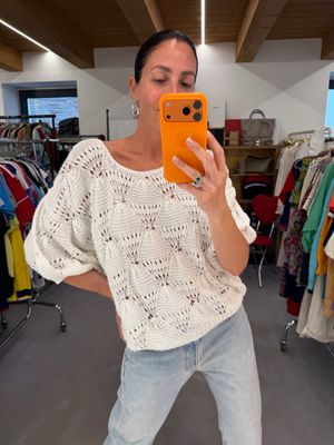 GOLFINO COTONE FILATO BIANCO TRAMATO CON PERLE VINTAGE