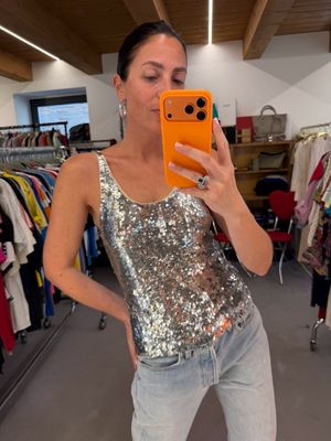CANOTTA BLUGIRL PAILLETTES SQUADRATE PLATINO