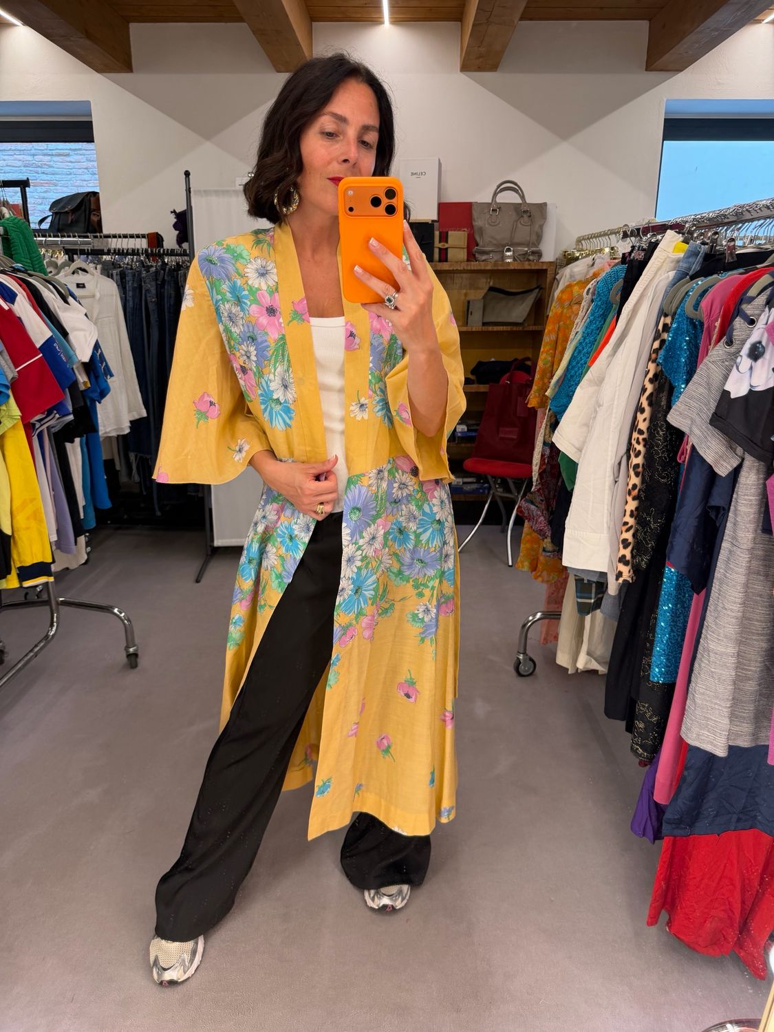 VESTAGLIA KIMONO VINTAGE FONDO PESCA FANTASIA FLOREALE