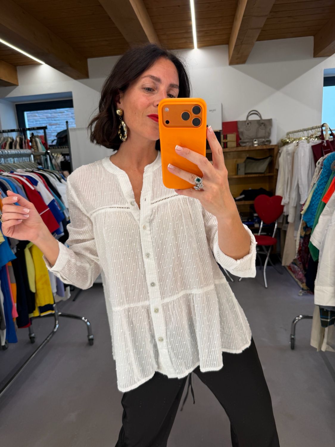 CAMICIA COTONE GARZATO BIANCO RIGATO CON MICRO NODINI 
