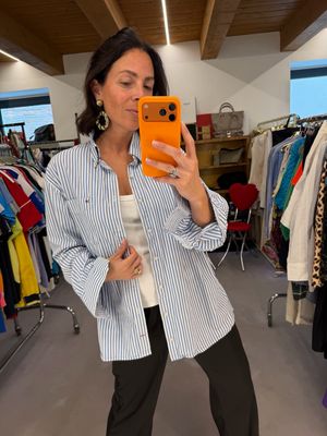 CAMICIA TOMMY HILFIGHER RIGHE BIANCHE BLU TG XL UNISEX