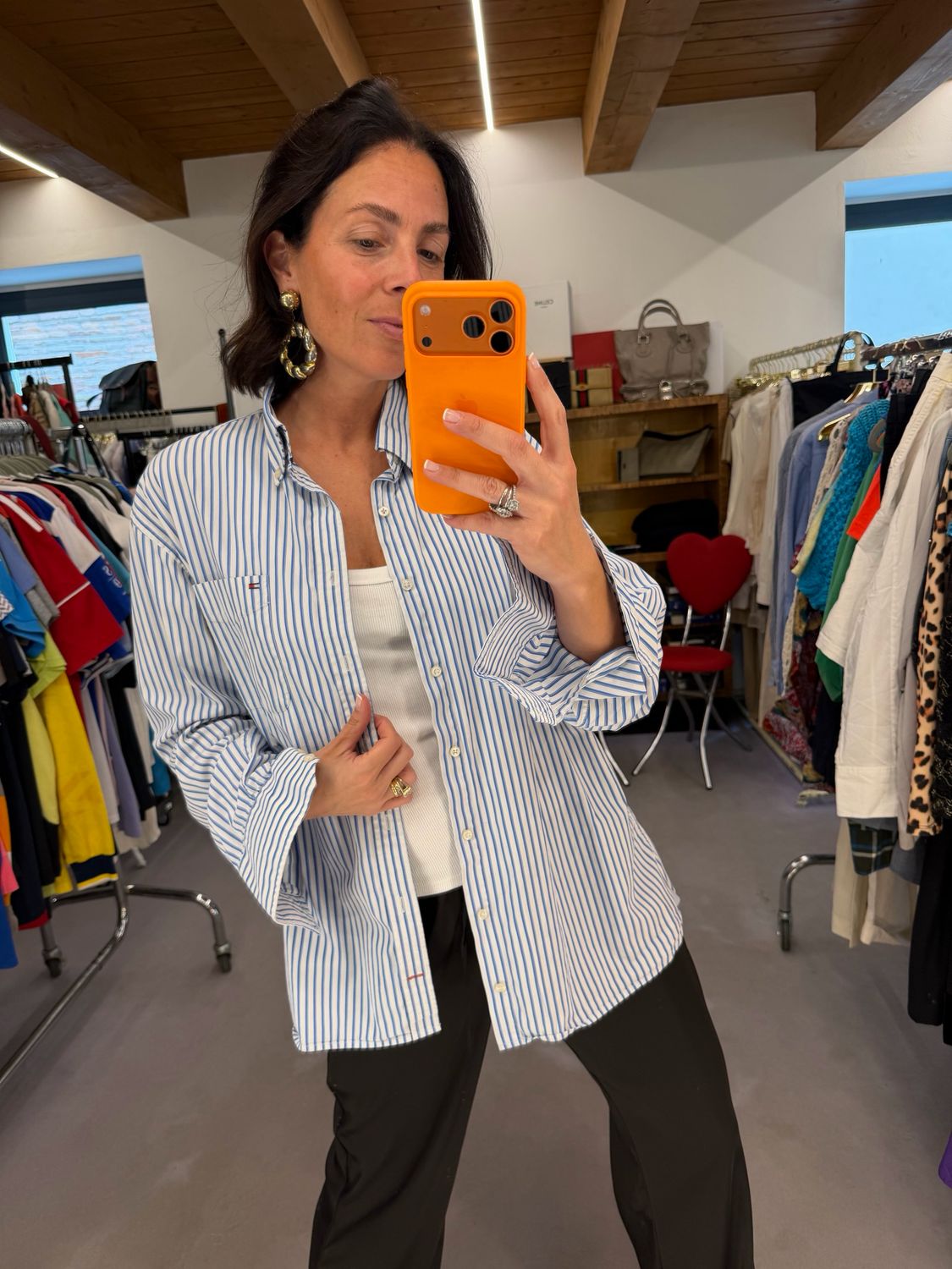 CAMICIA TOMMY HILFIGHER RIGHE BIANCHE BLU TG XL UNISEX