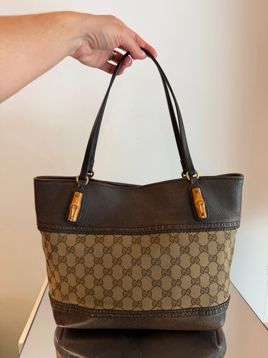 SHOPPER GUCCI PELLE TELA E BAMBOO