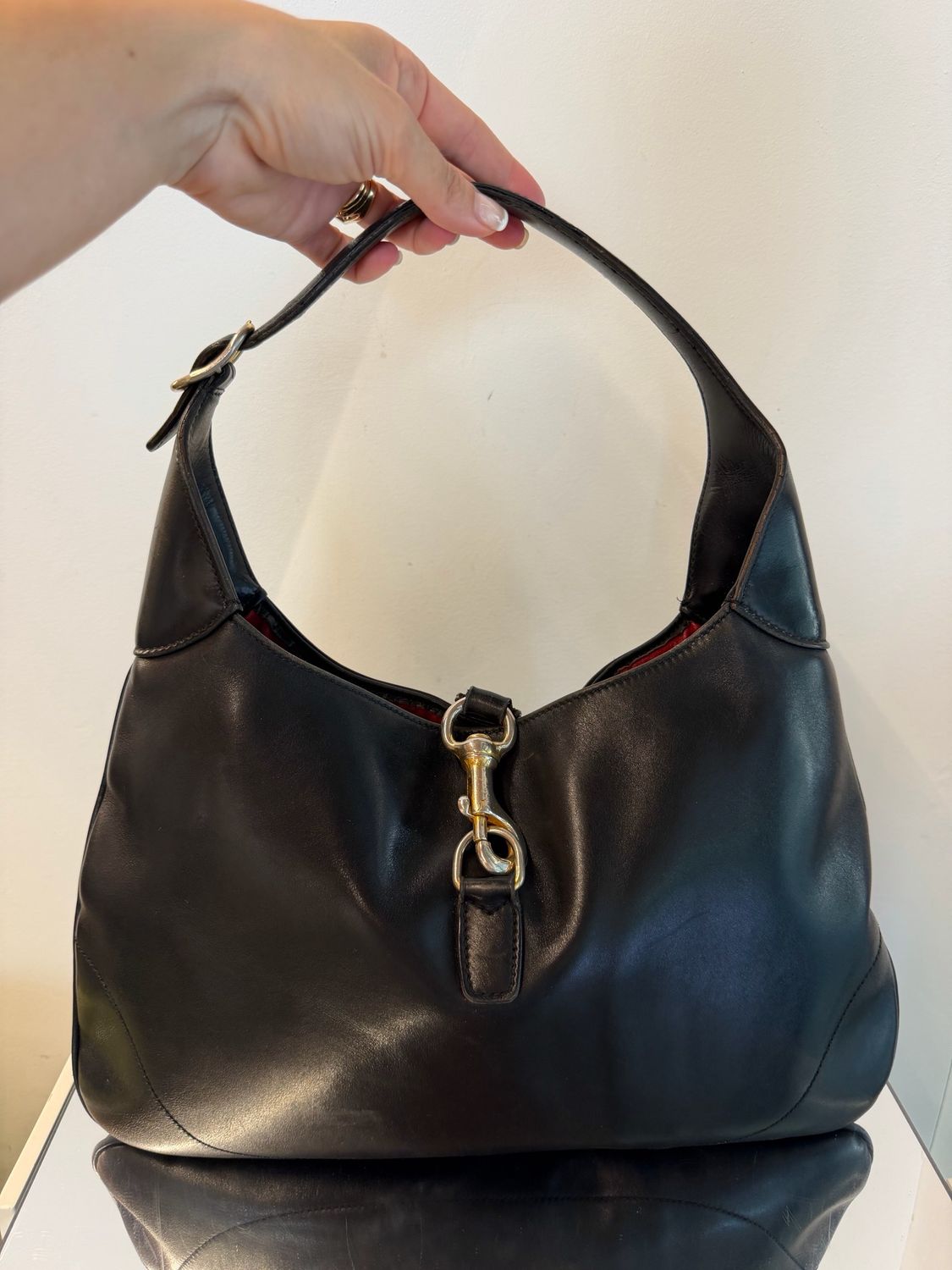 GUCCI JACKIE VINTAGE PELLE NERA INTERNO PELLE ROSSA