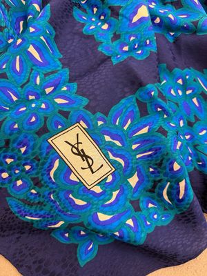 FOULARD PURA SETA YSL FANTASIA FLOREALE BLU