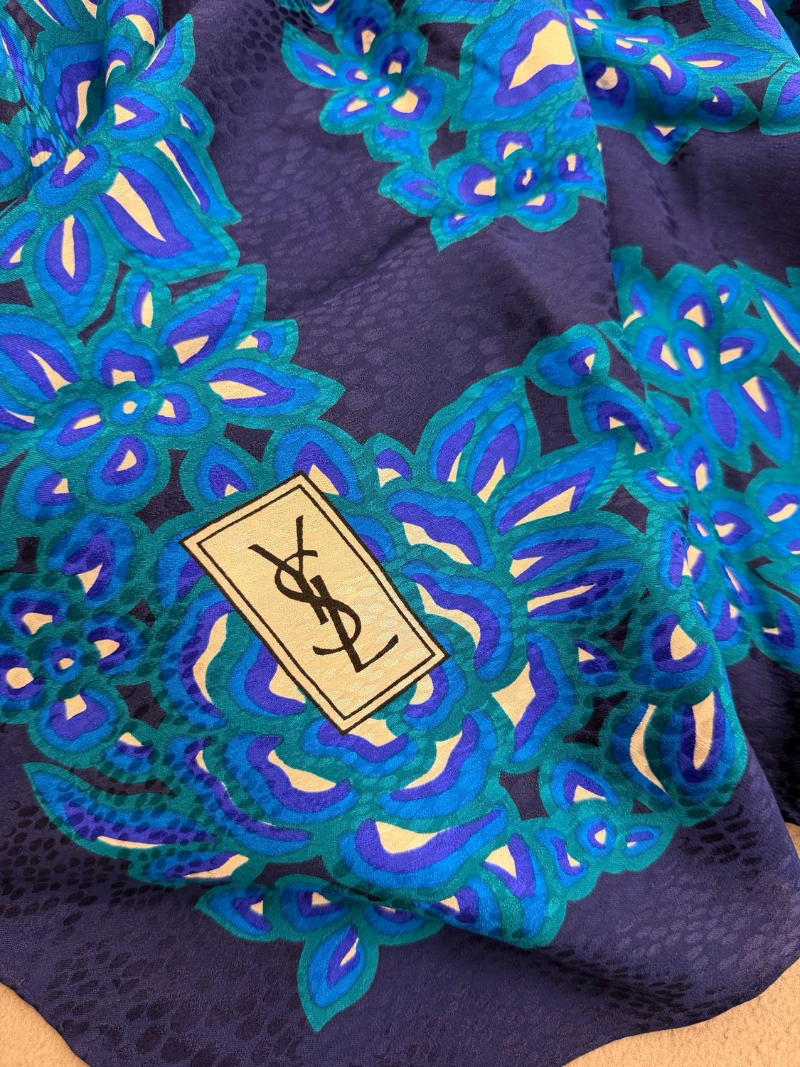 FOULARD PURA SETA YSL FANTASIA FLOREALE BLU
