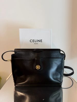 TRACOLLA CELINE VINTAGE PELLE NERA LOGO TRIOMPHE