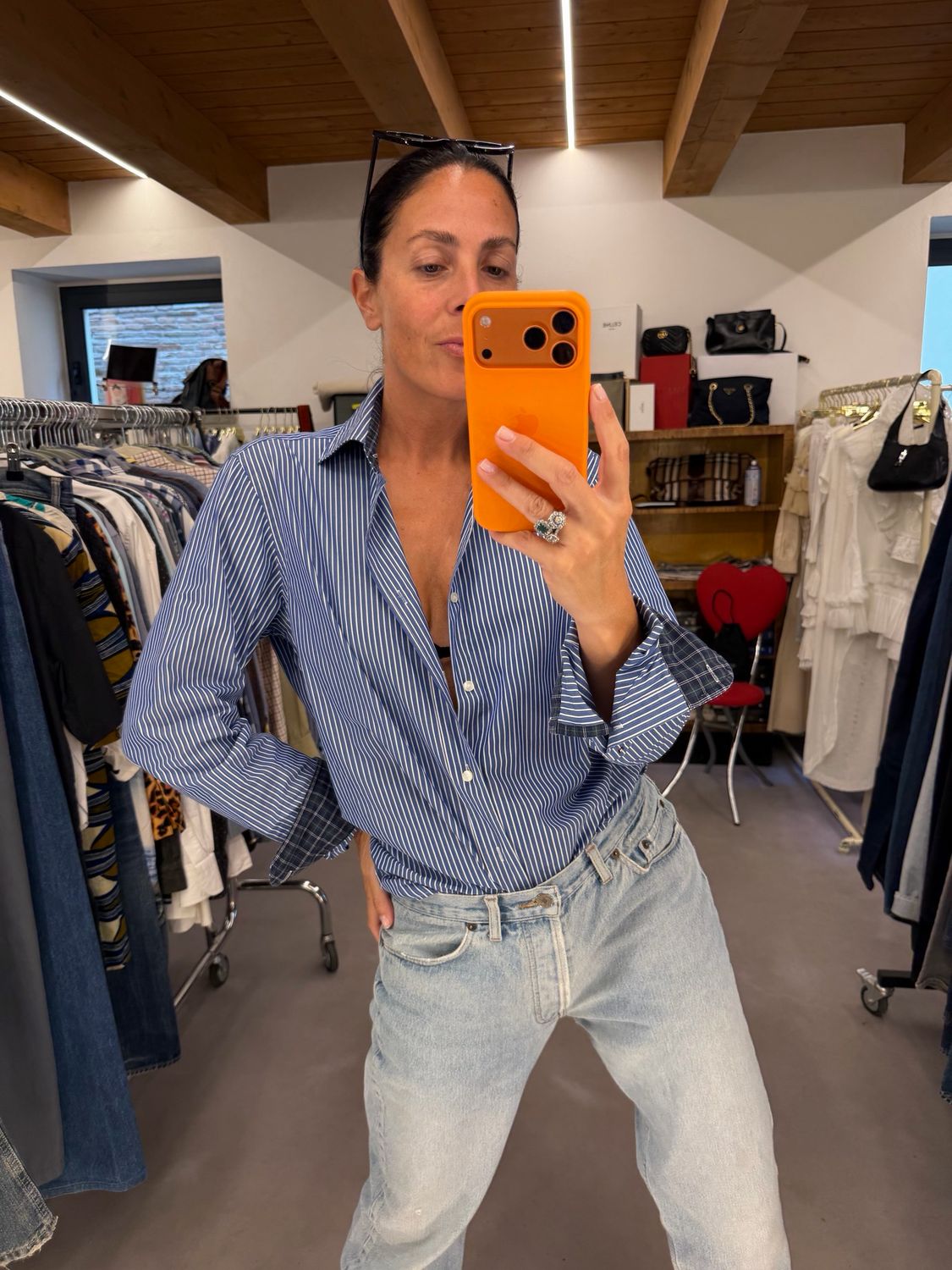 CAMICIA TOMMY HILFIGHER RIGHE BIANCHE BLU UNISEX TG M