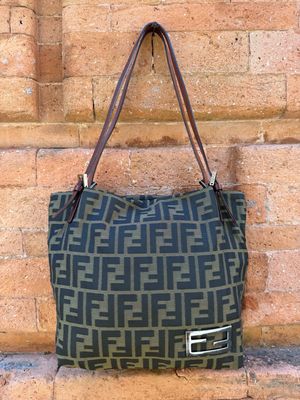 SHOPPER FENDI TESSUTO MONOGRAM ZUCCA E MANICI IN PELLE MARRONE