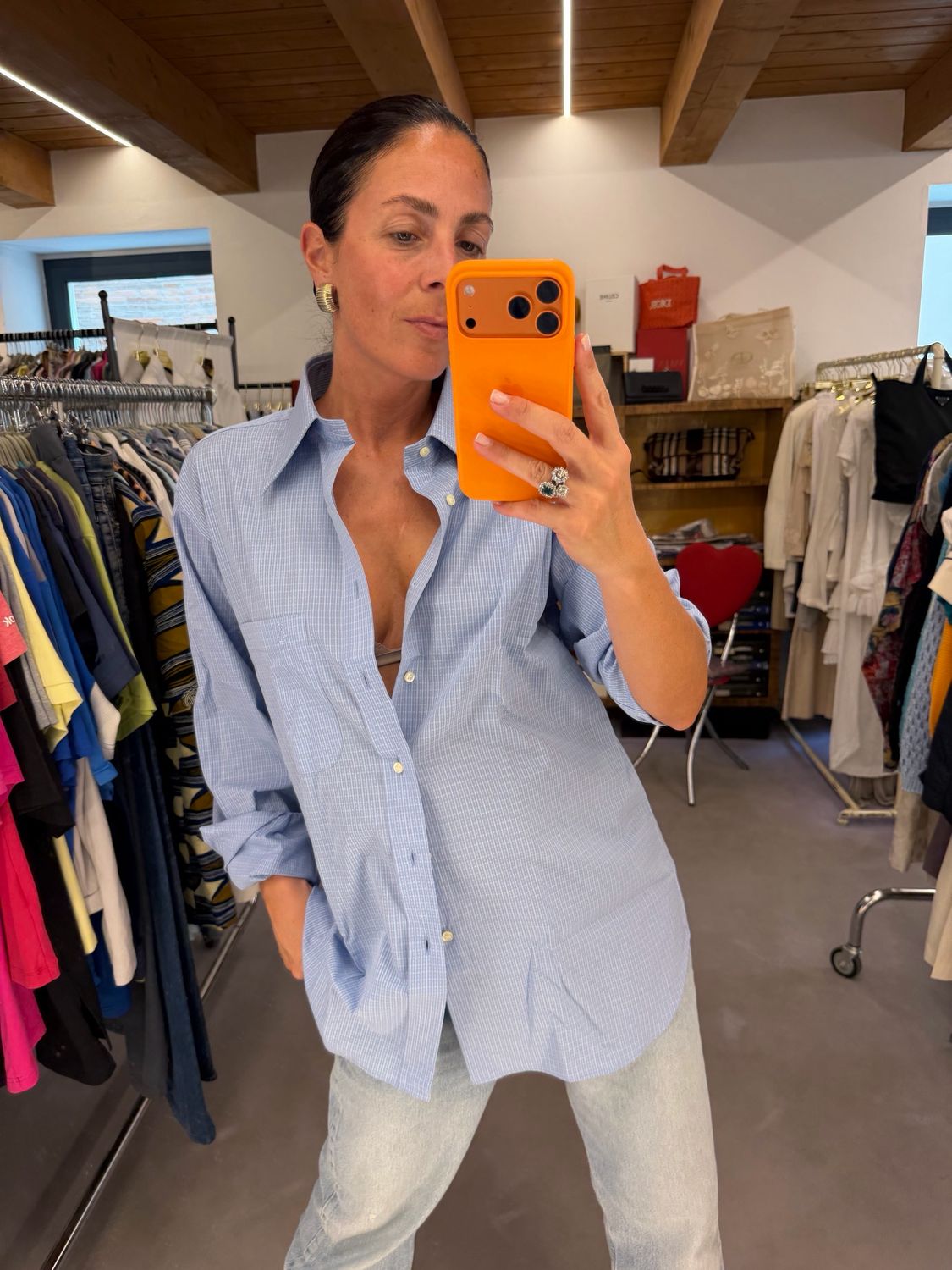 CAMICIA YSL AZZURRA TRAMA BIANCA