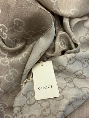 PASHMINA GUCCI NUOVA LANA E SETA MONOGRAM TORTORA/PANNA