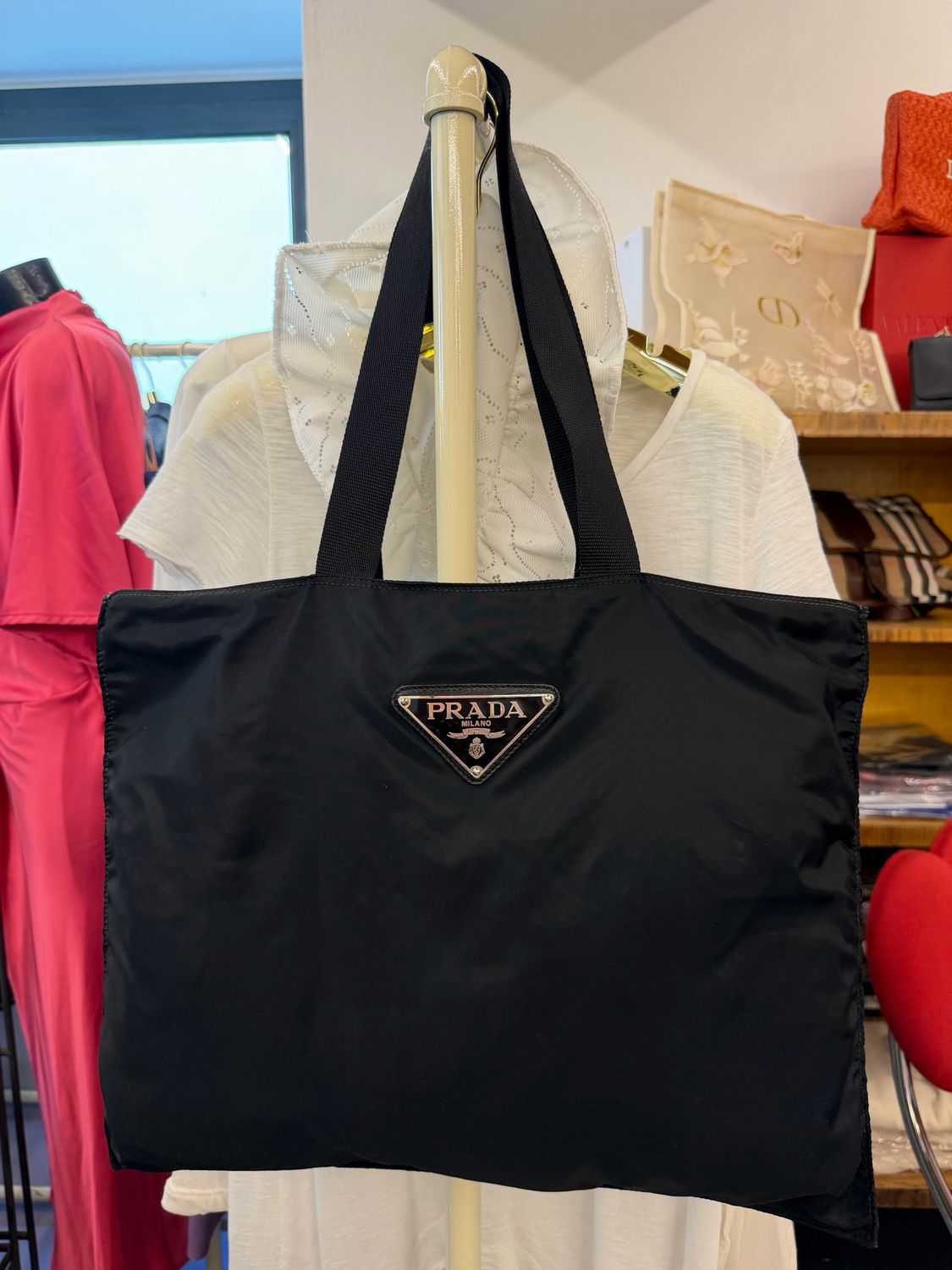 SHOPPER PRADA VINTAGE NYLON NERO MAXI LOGO