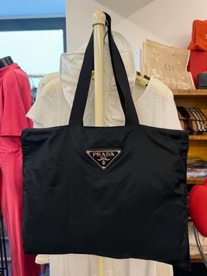 SHOPPER PRADA VINTAGE NYLON NERO MAXI LOGO