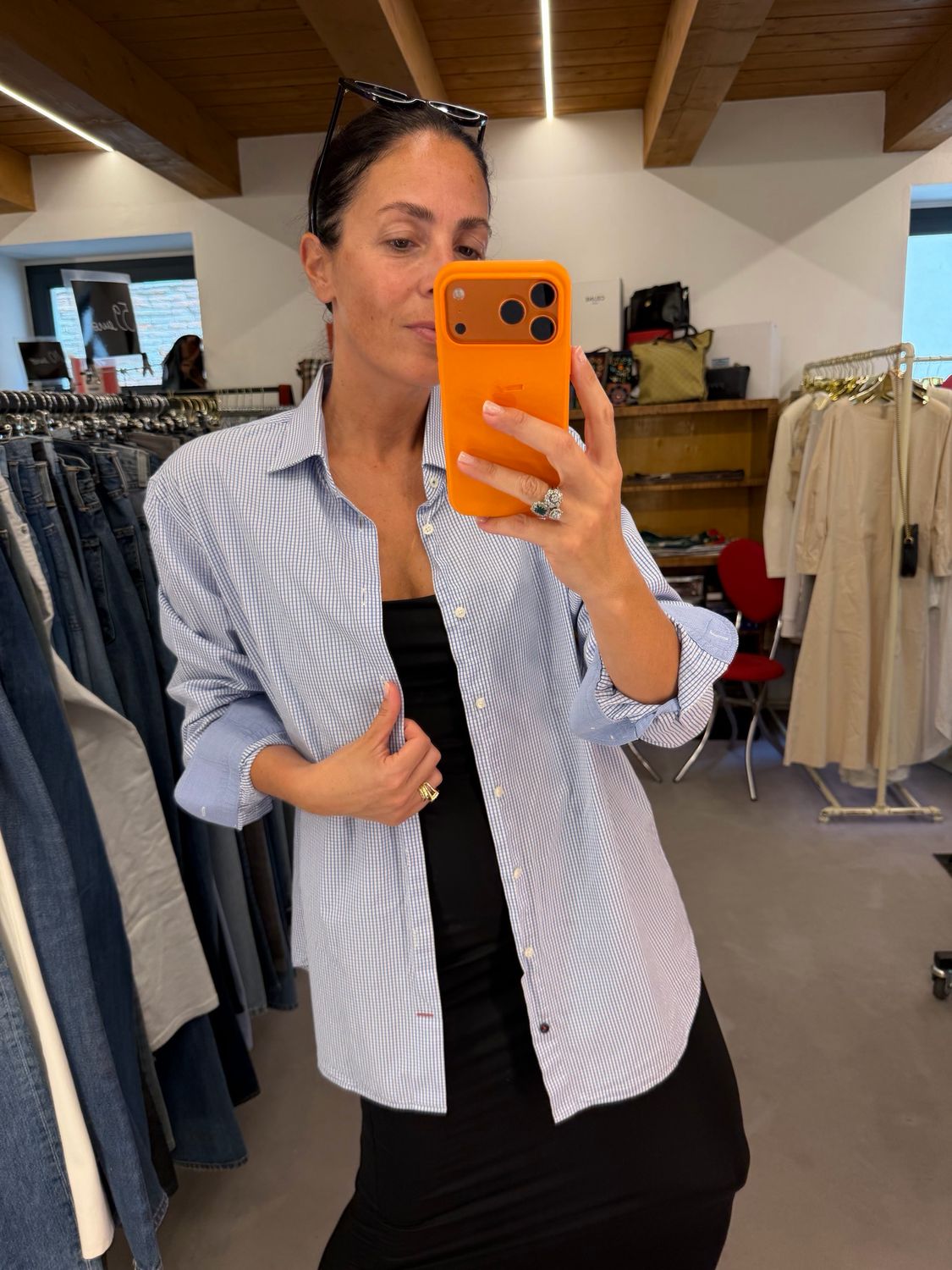 CAMICIA TOMMY HILFIGHER SQUADRETTATURA AZZURRA FONDO BIANCO