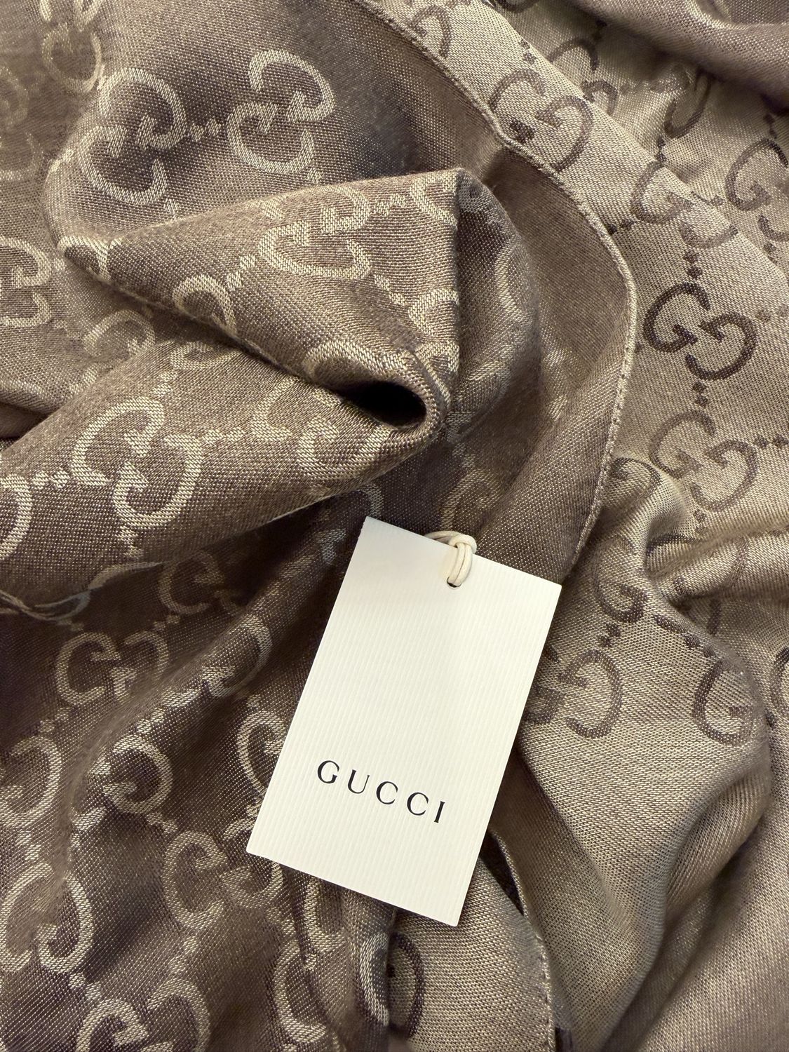 PASHMINA GUCCI NUOVA LANA E SETA MONONOGRAM NOCCIOLA/TESTA DI MORO