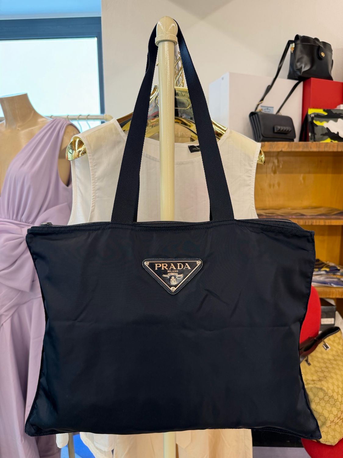 SHOPPER PRADA NYLON BLU MAXI LOGO