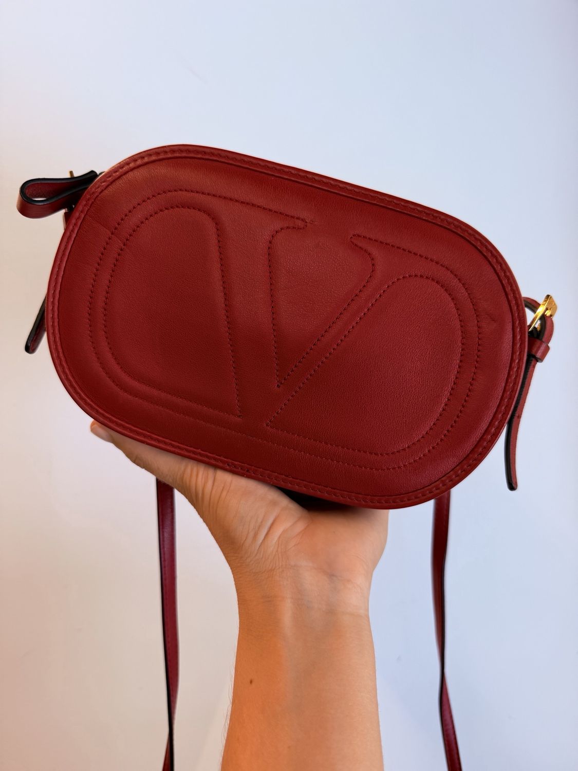 TRACOLLA VALENTINO LOGO OVALE PELLE BORDEAUX 