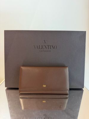 PORTAFOGLIO VALENTINO PELLE MARRONE LOGO ORO