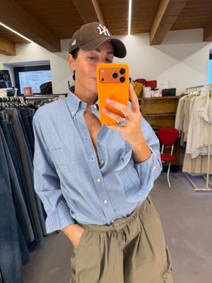 CAMICIA YSL AZZURRA SQUADRETTATURA SOTTILE BIANCA NUOVA