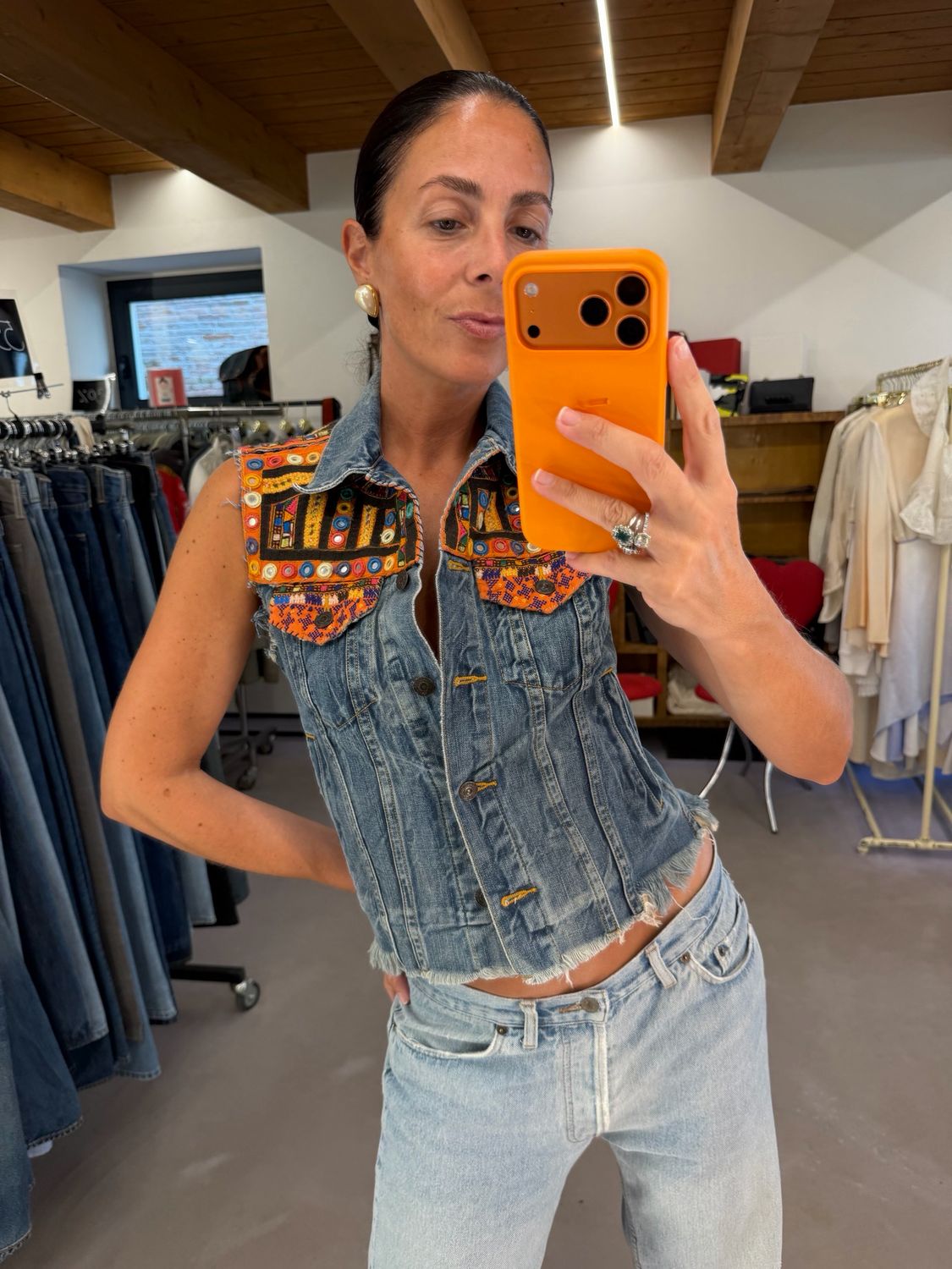 GIACCHETTO RALPH LAUREN DENIM SUPPLY DENIM SMANICATO CON APPLICAZIONI 
