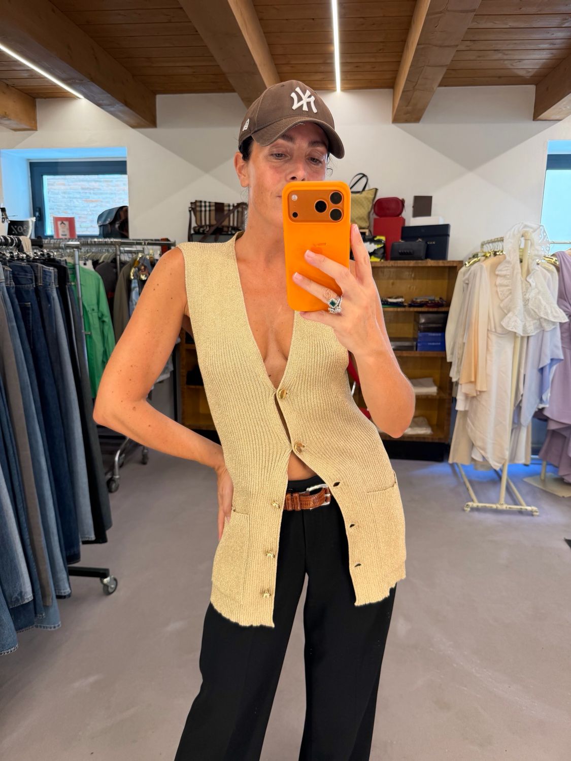 TOP GILET PRADA LAMINATO ORO