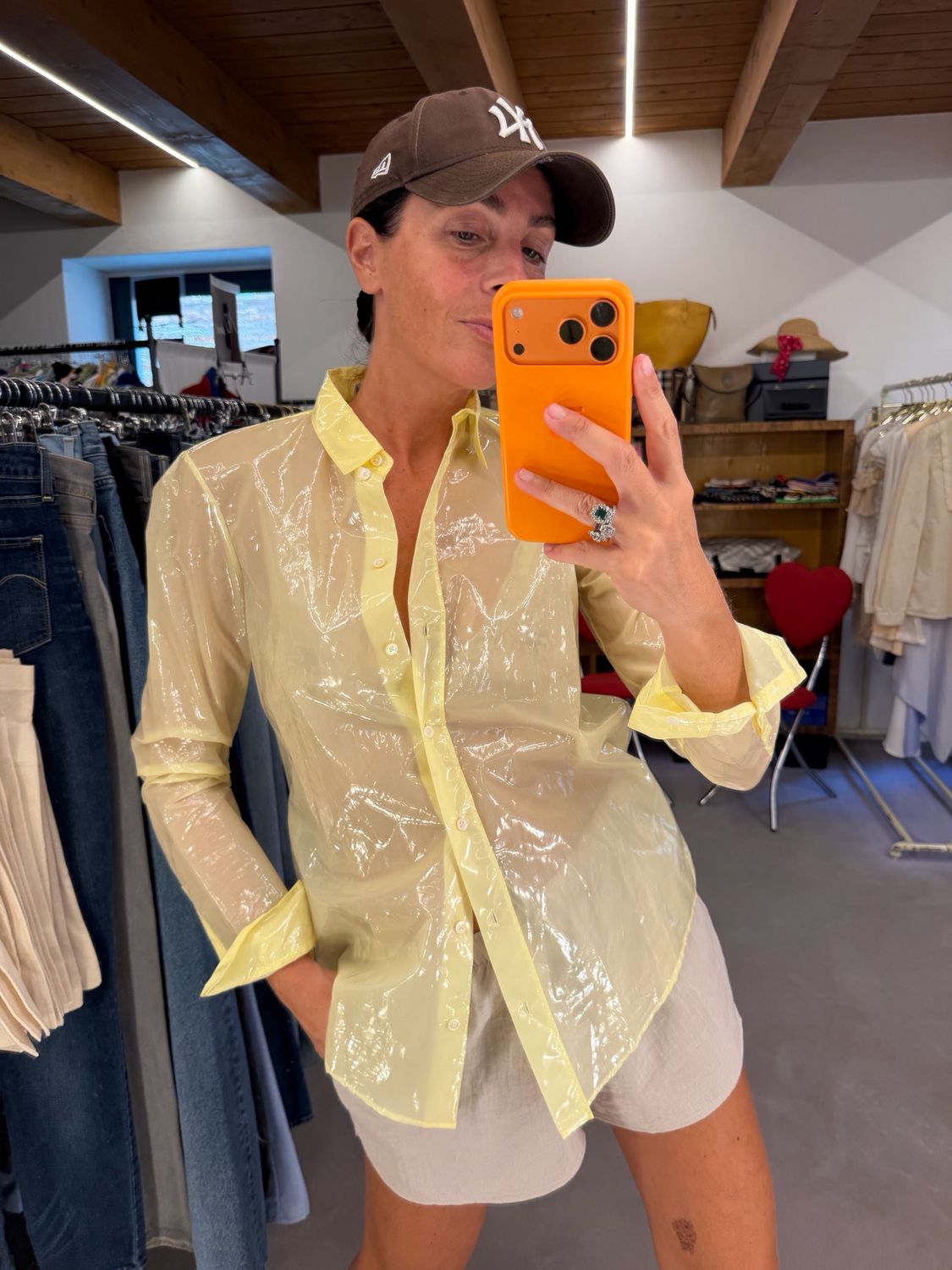 CAMICIA JIL SANDER TESSUTO PLASTIFICATO LUCIDO GIALLO PASTELLO