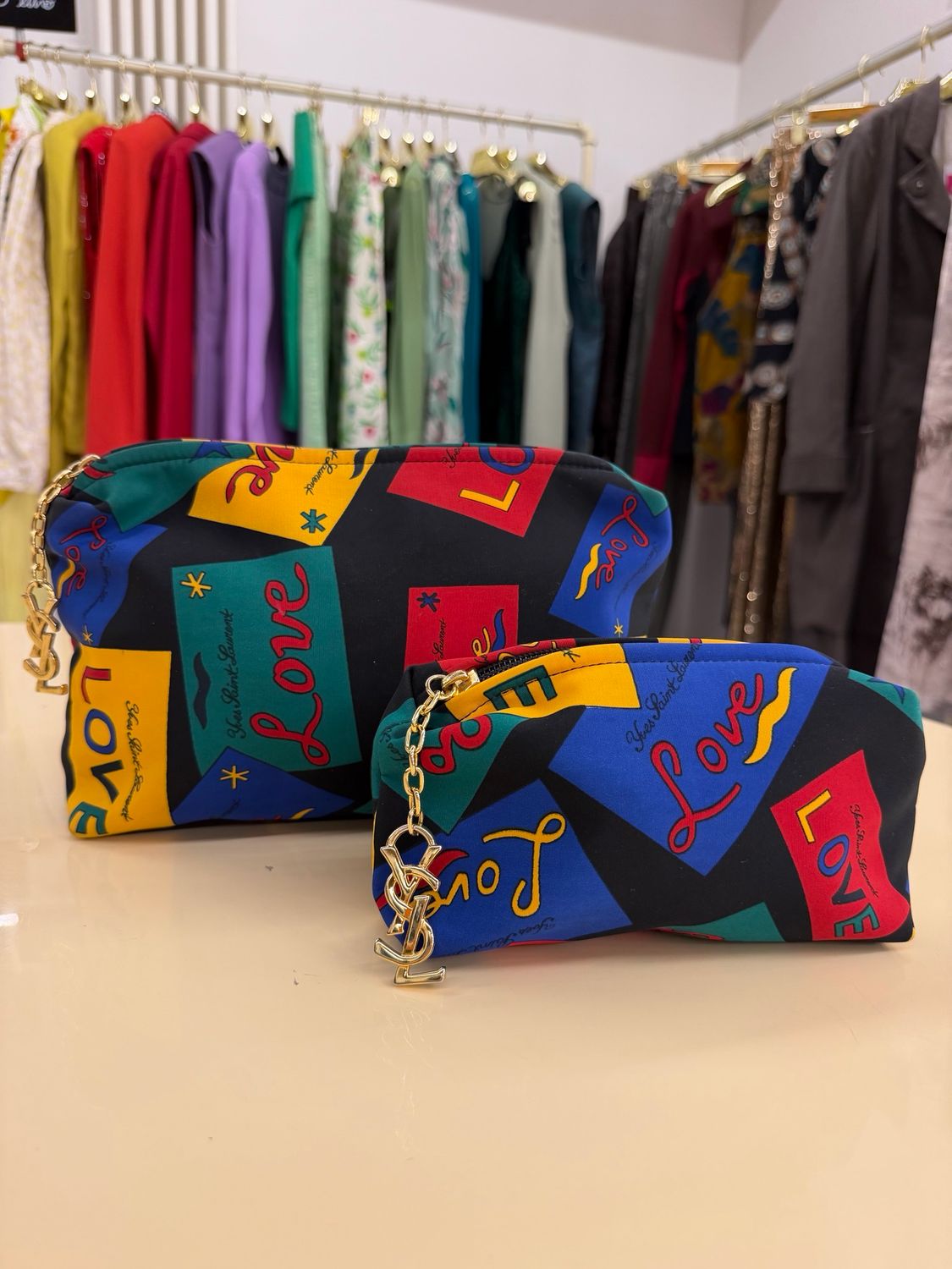 SET POCHETTE YSL VINTAGE DA COLLEZIONE CON CHARM ORO
