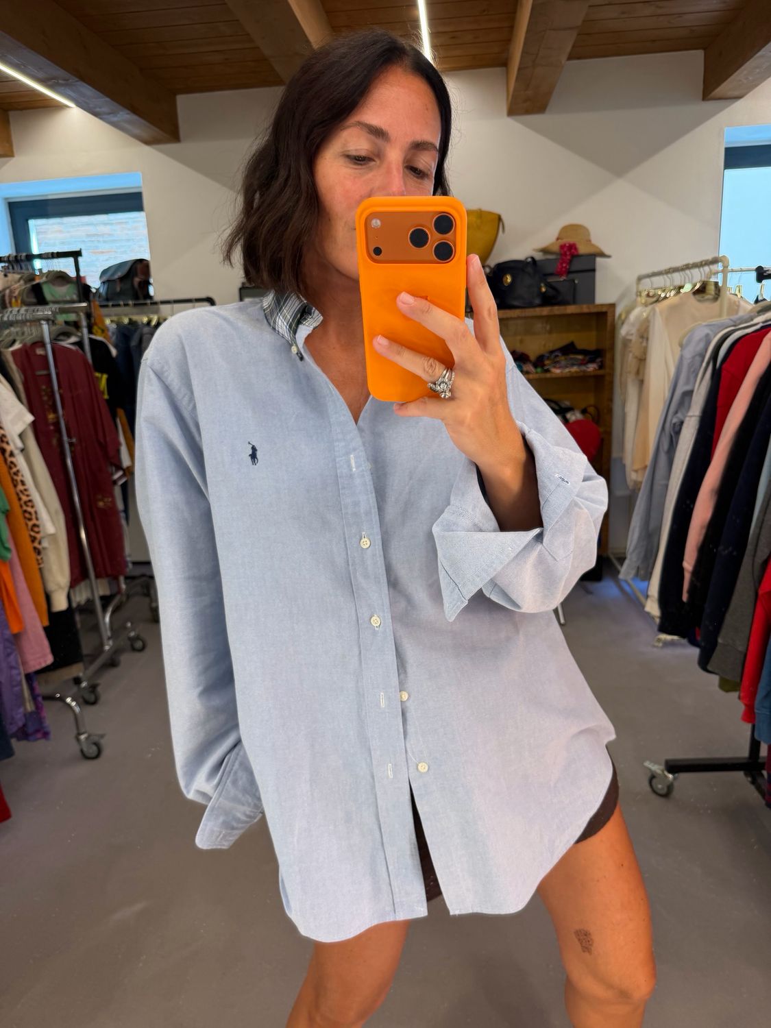CAMICIA RALPH LAUREN OXFORD AZZURRO BOTTON DOWN COLLETTO A CONTRASTO TG XL