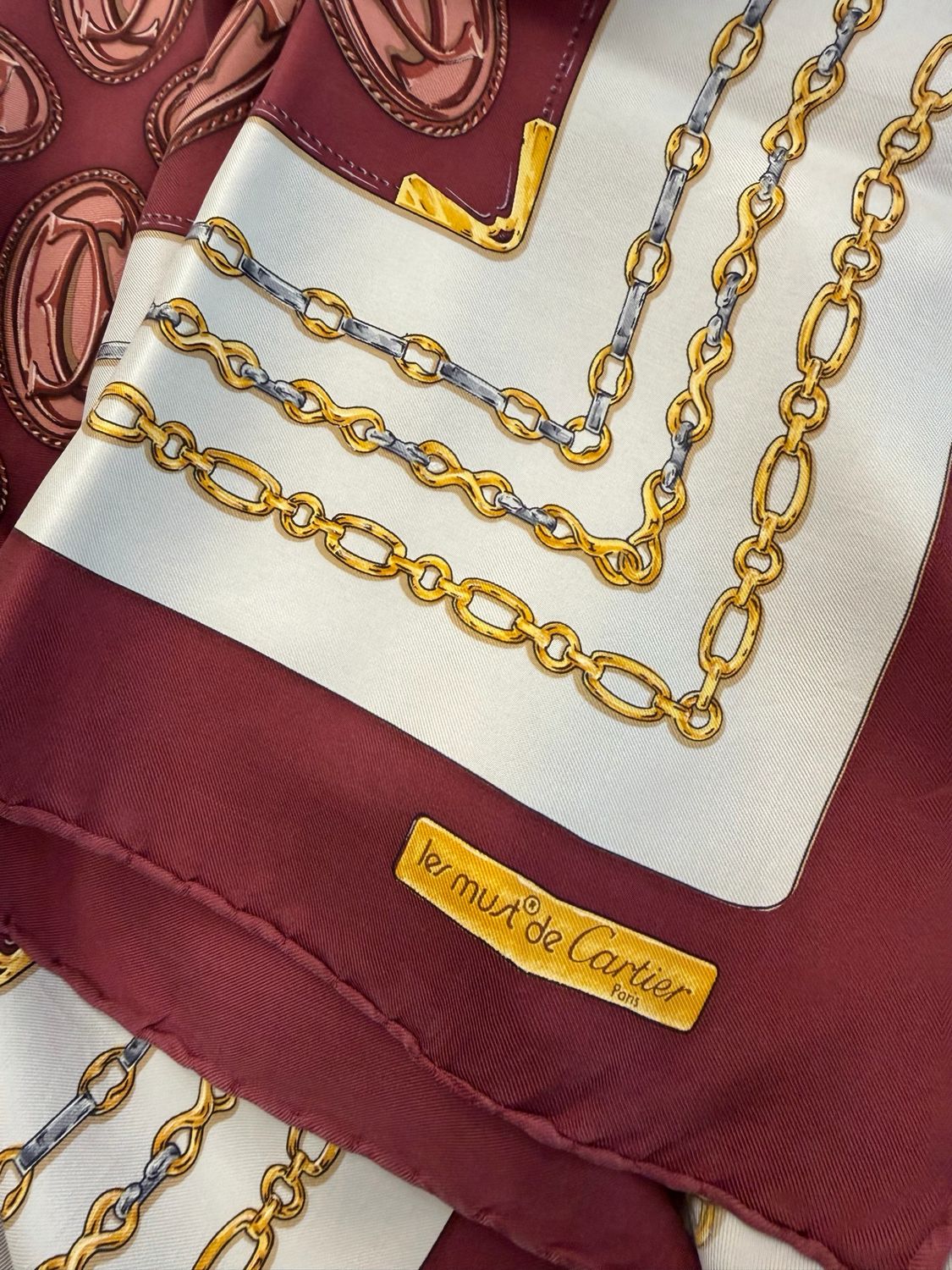 FOULARD CARTIER LOGHI BURGUNDY ORO 83X83