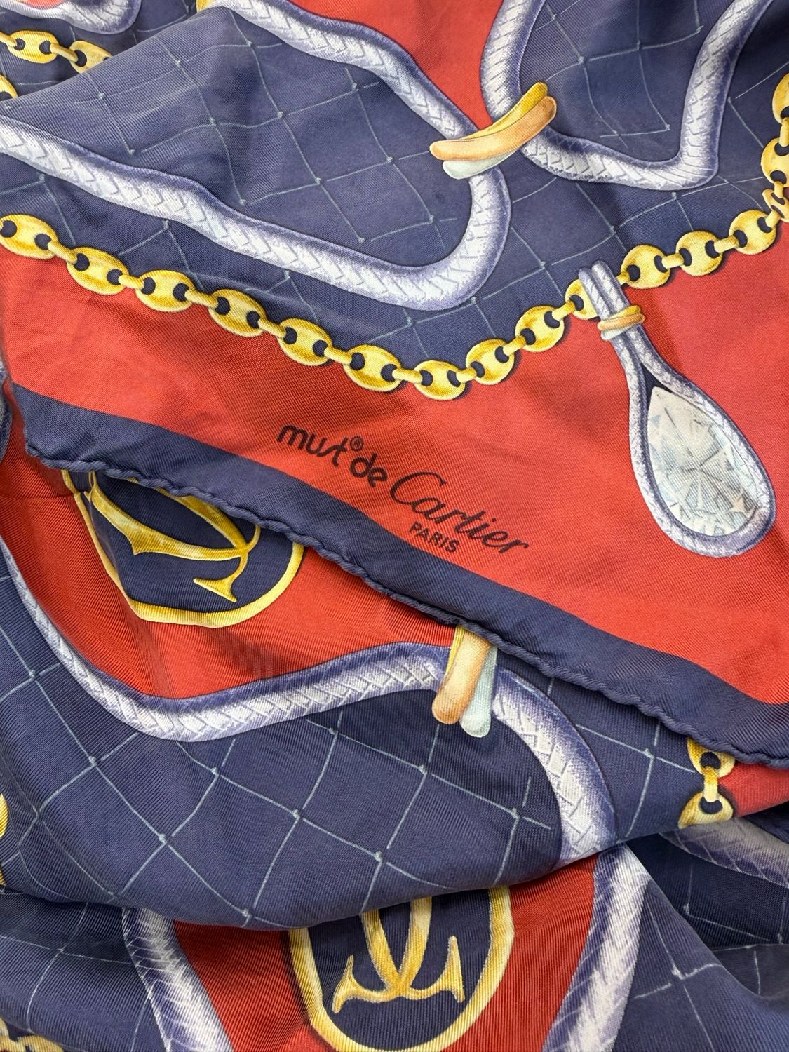 FOULARD CARTIER PURA SETA BORDEAUX BLU ORO 83X83