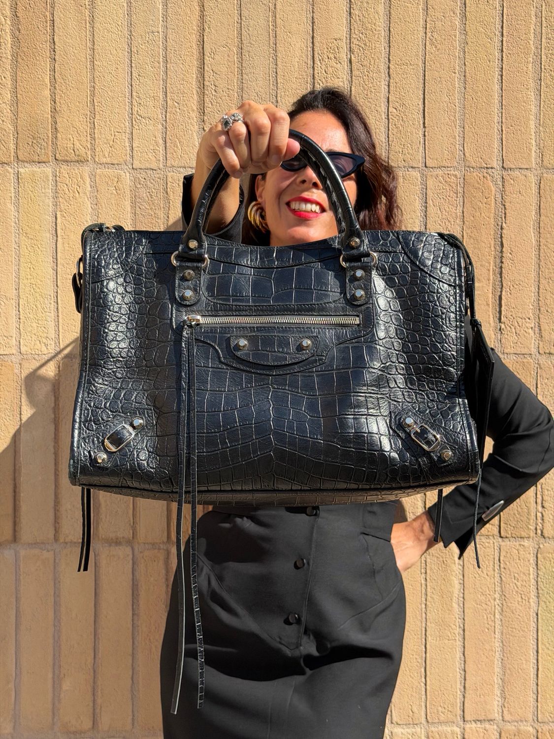 BALENCIAGA CITY PELLE NERA STAMPA COCCO NUOVA