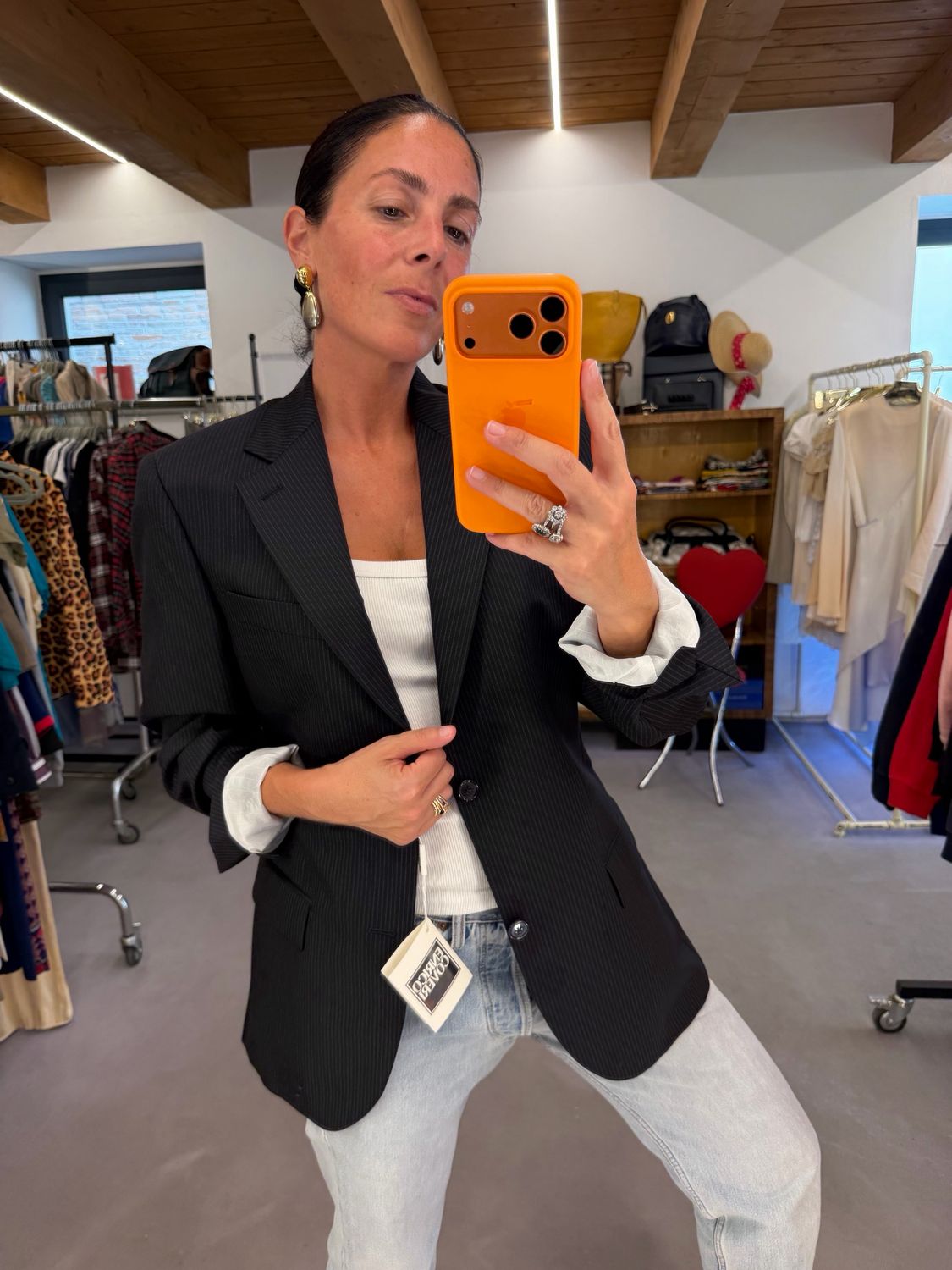 BLAZER ENRICO COVERI VINTAGE NUOVO BLU NOTTE GESSATO STRETTO FRESCO DI LANA TG 46 UNISEX