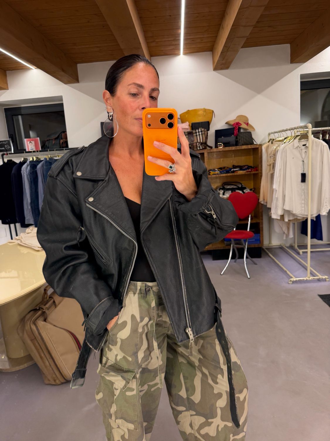 CHIODO VINTAGE VERA PELLE NERO OVER