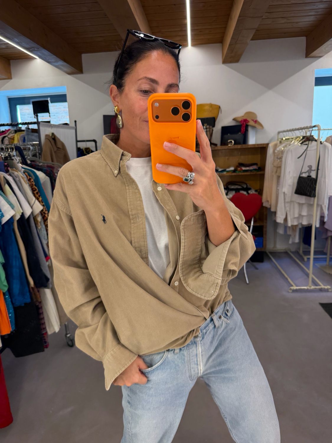 CAMICIA RALPH LAUREN VELLUTO MILLERIGHE SABBIA TG L UNISEX 