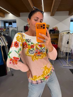 MAGLIONE VINTAGE PURO COTONE FABTQWIA FLOREALE E DETTAGLI BAROCCHI ORO