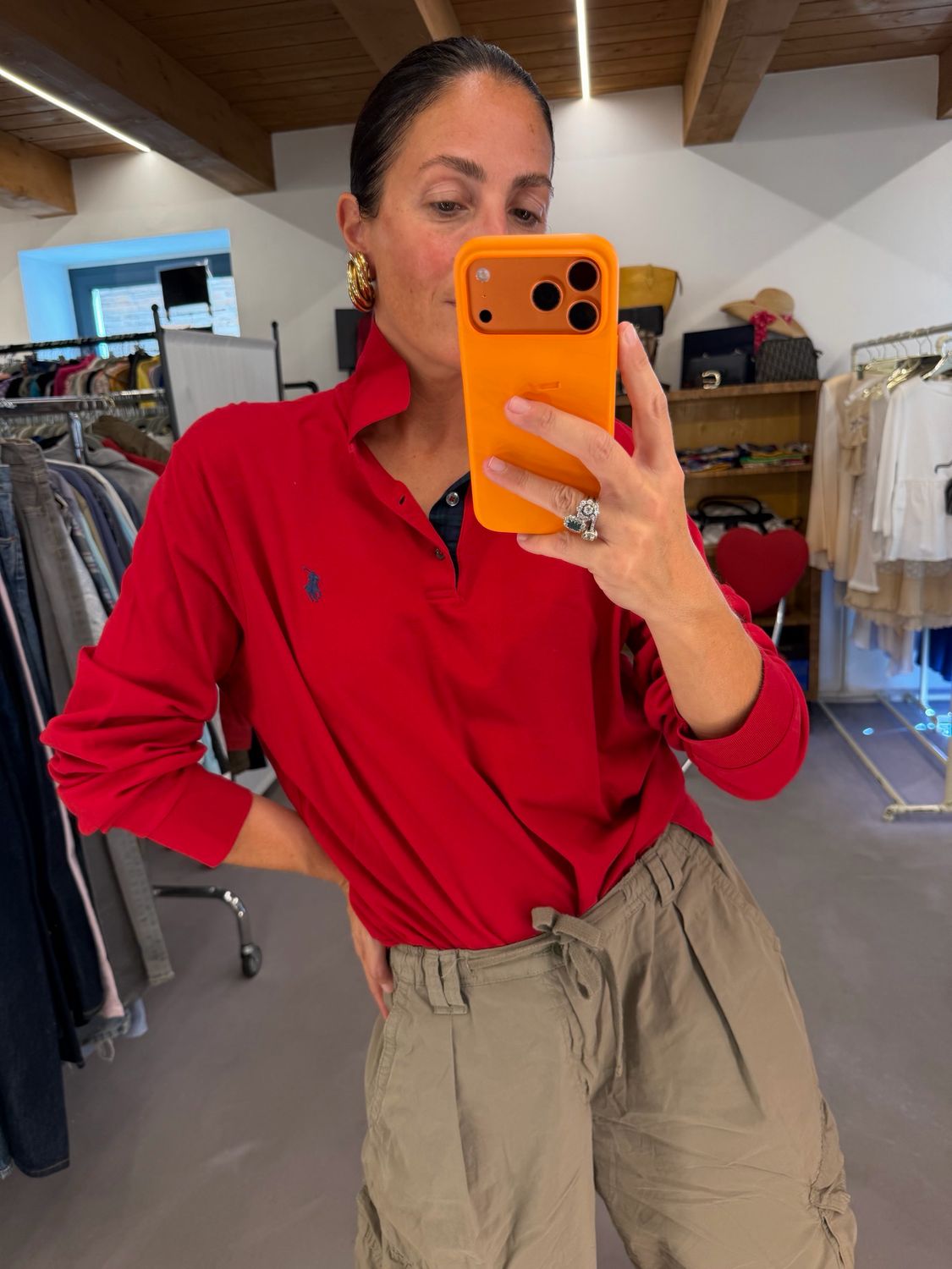 POLO RALPH LAUREN ROSSO PORPORA CAVALLINO BLU DETTAGLI SCOZZESE TG L 