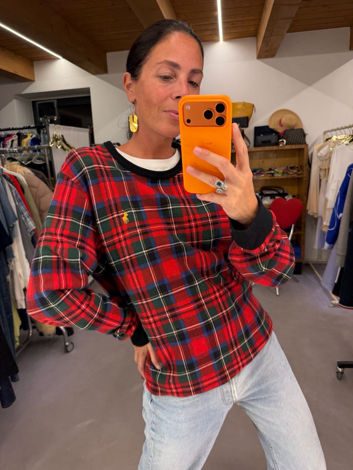 FELPA RALPH LAUREN SCOZZESE GIROCOLLO TG L UNISEX