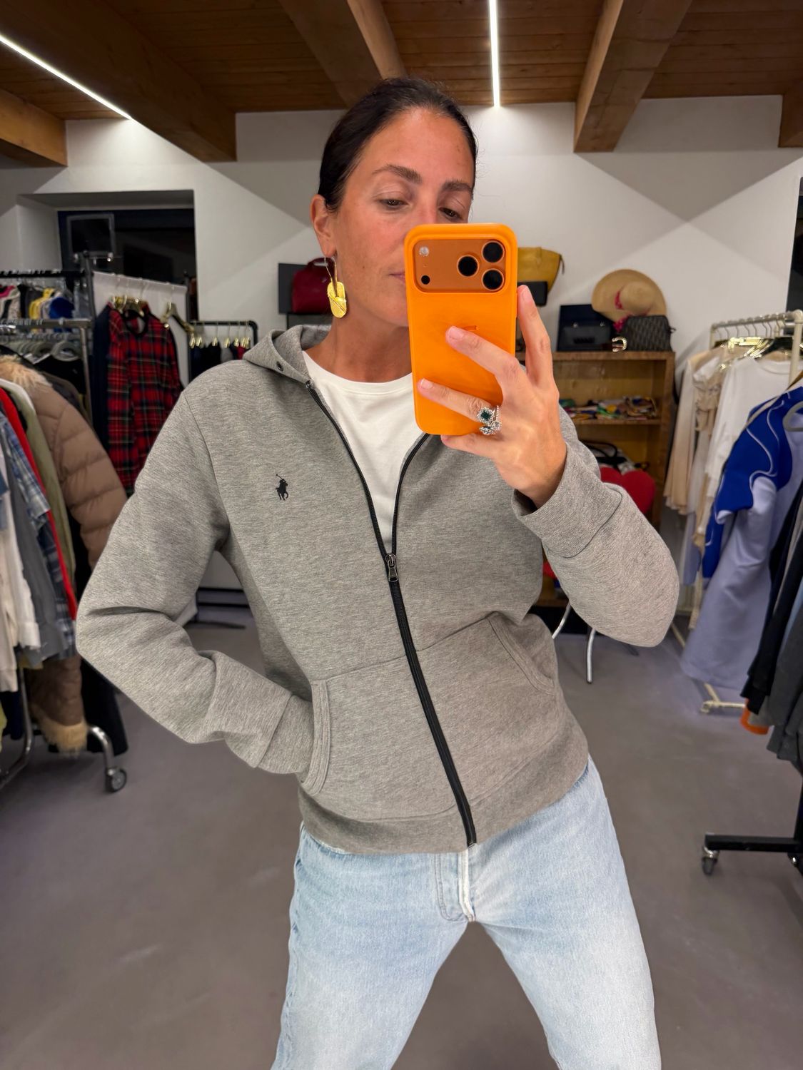 FELPA RALPH LAUREN GRIGIO DETTAGLI NERI PERFORMANCE TG L Q