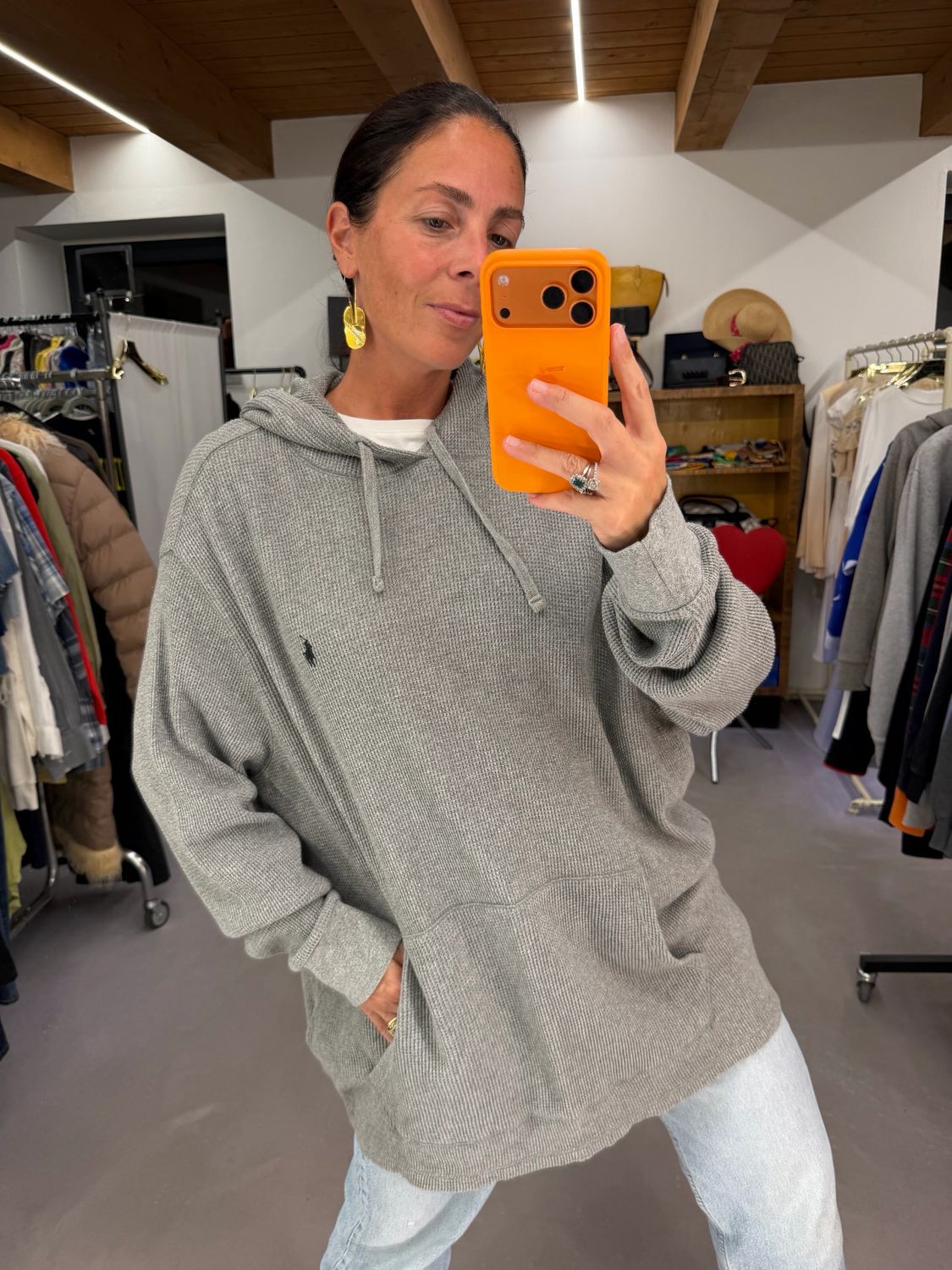 MAXI FELPA RALPH LAUREN NIDO D APE GRIGIO MÉLANGE TG 2XL