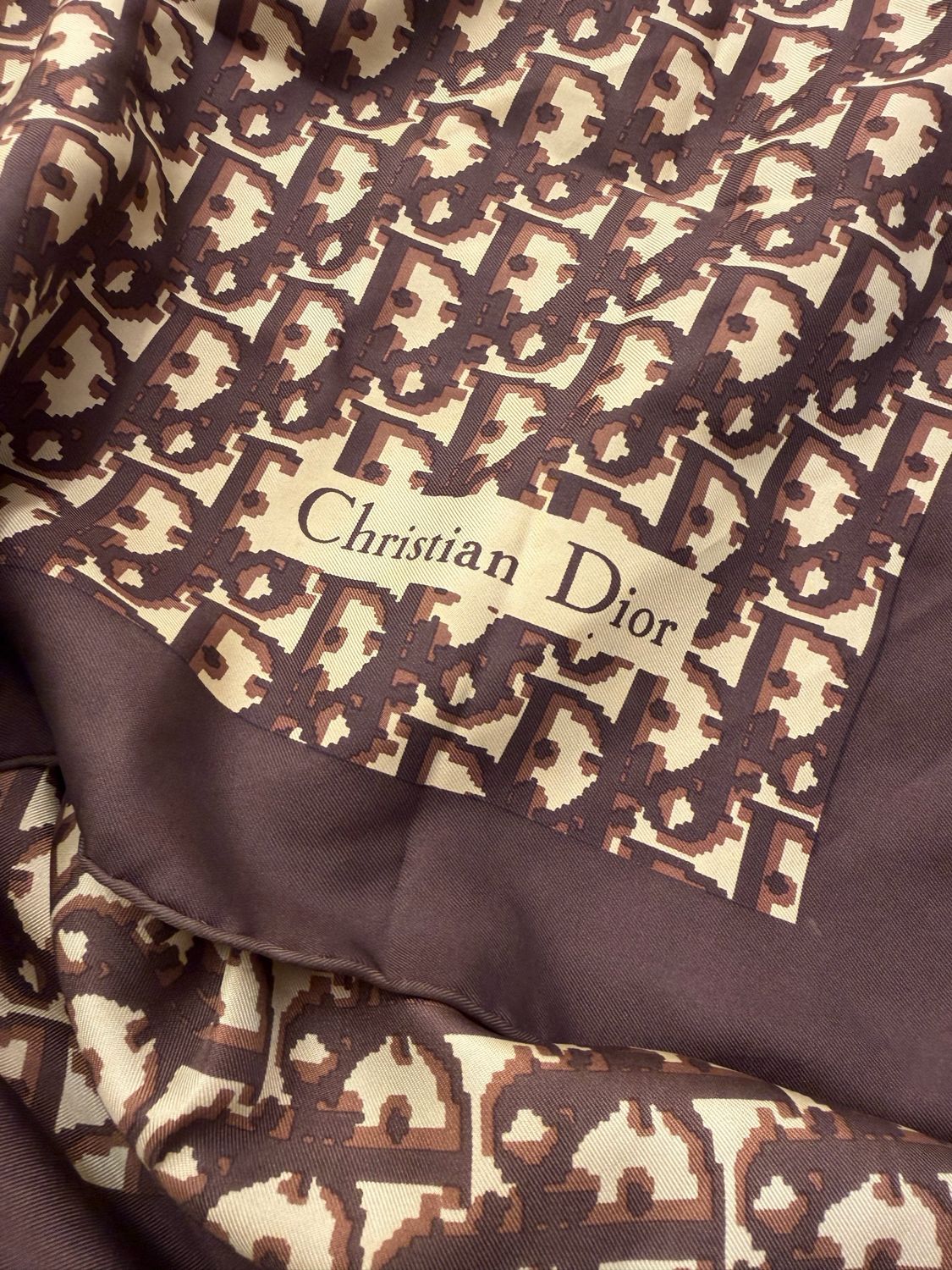 FOULARD CARRÉ DIOR MONOGRAM OBLIQUE MARRONE PURA SETA 77x77