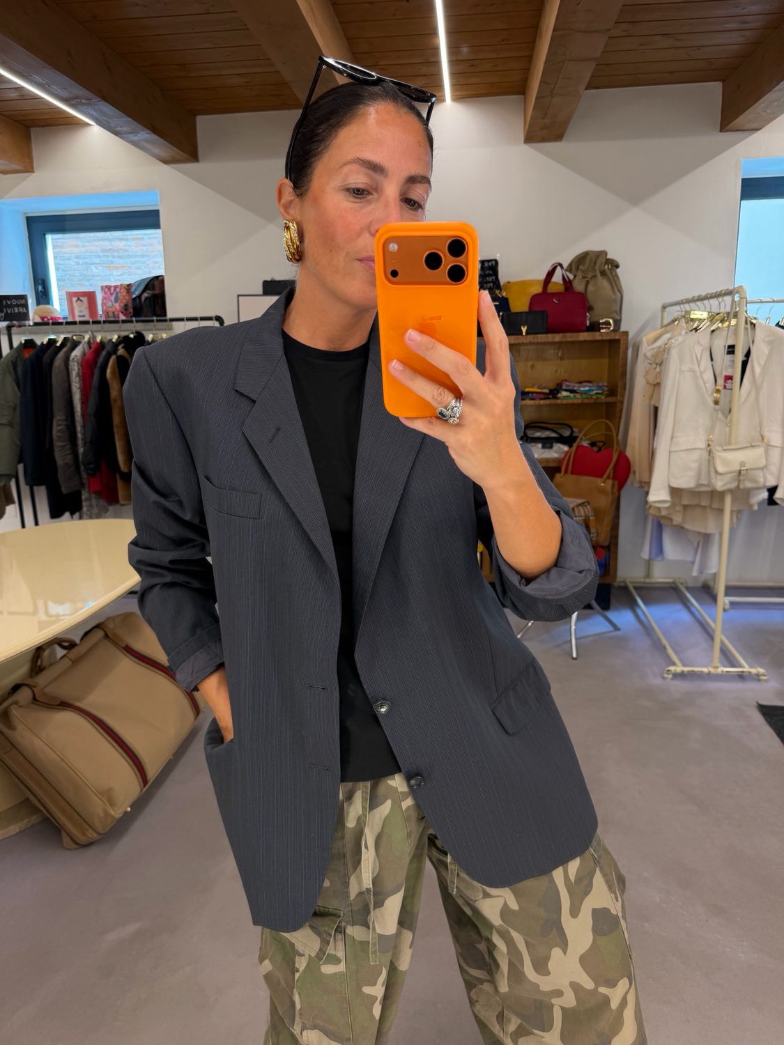 BLAZER MONTI PURA LANA VERGINE BLU GRIGIO GESSATO TG 52