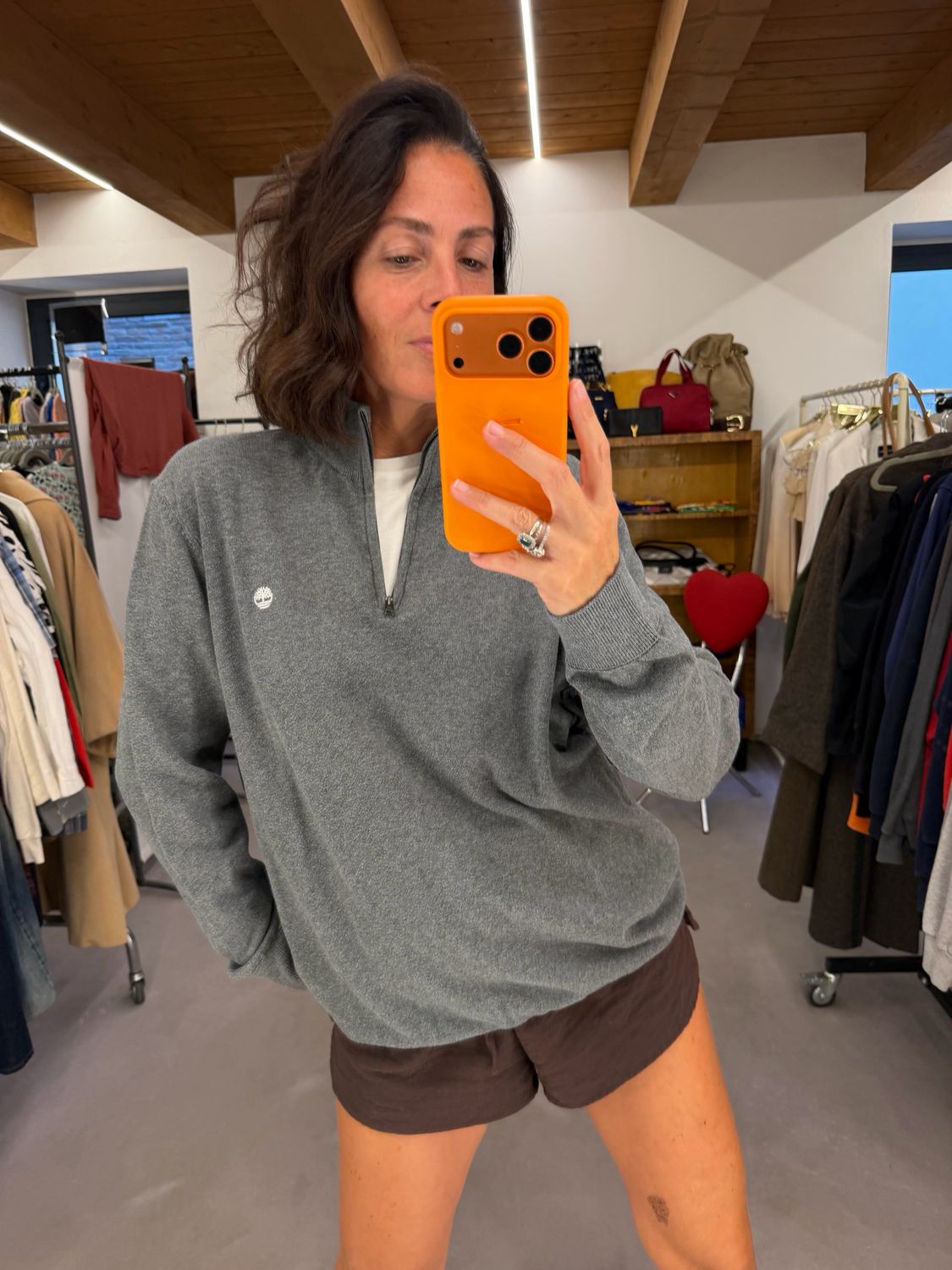 MAGLIONE TIMBERLAND COTONE GRIGIO MEZZO COLLO MEZZA ZIP TG XL