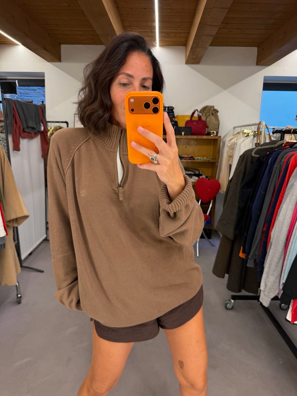 MAGLIONE TIMBERLAND MEZZO COLLO MEZZA ZIP COTONE NOCCIOLA TG XXL